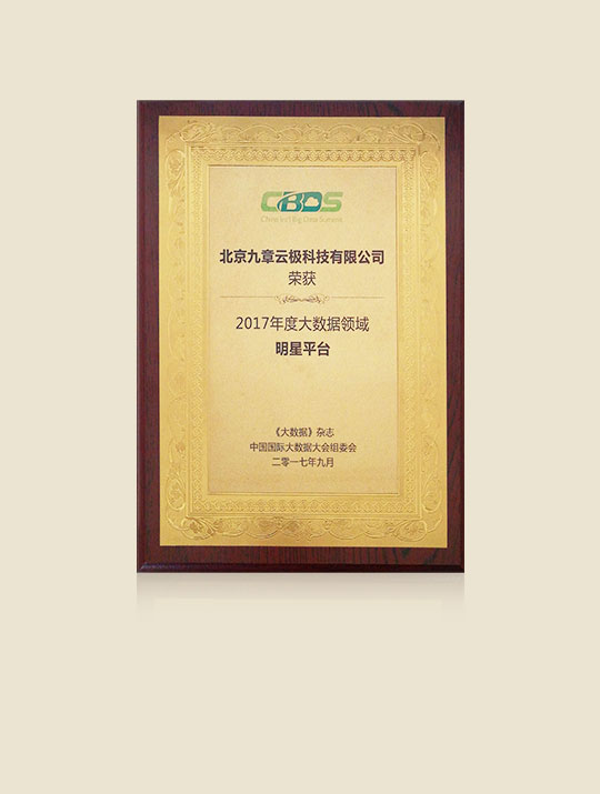 荣获中国国际大数据大会组委会颁发的“2017年度大数据领域明星平台”